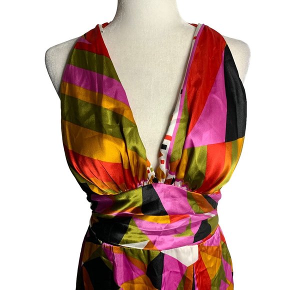 Rubber Ducky Halter Mini Dress L Multicolored V Neck Lightly Padded Zipper - Picture 2 of 6